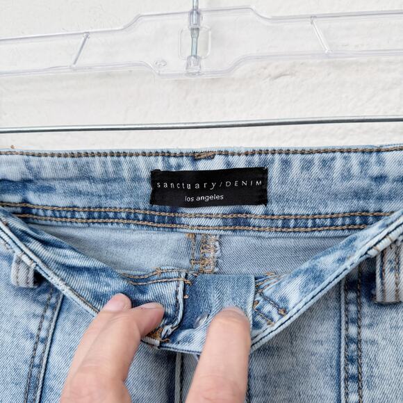 [Sanctuay] Light Wash Acid Denim High Rise Wide Leg Cargo Jeans Stretch Size 32 - Picture 9 of 11